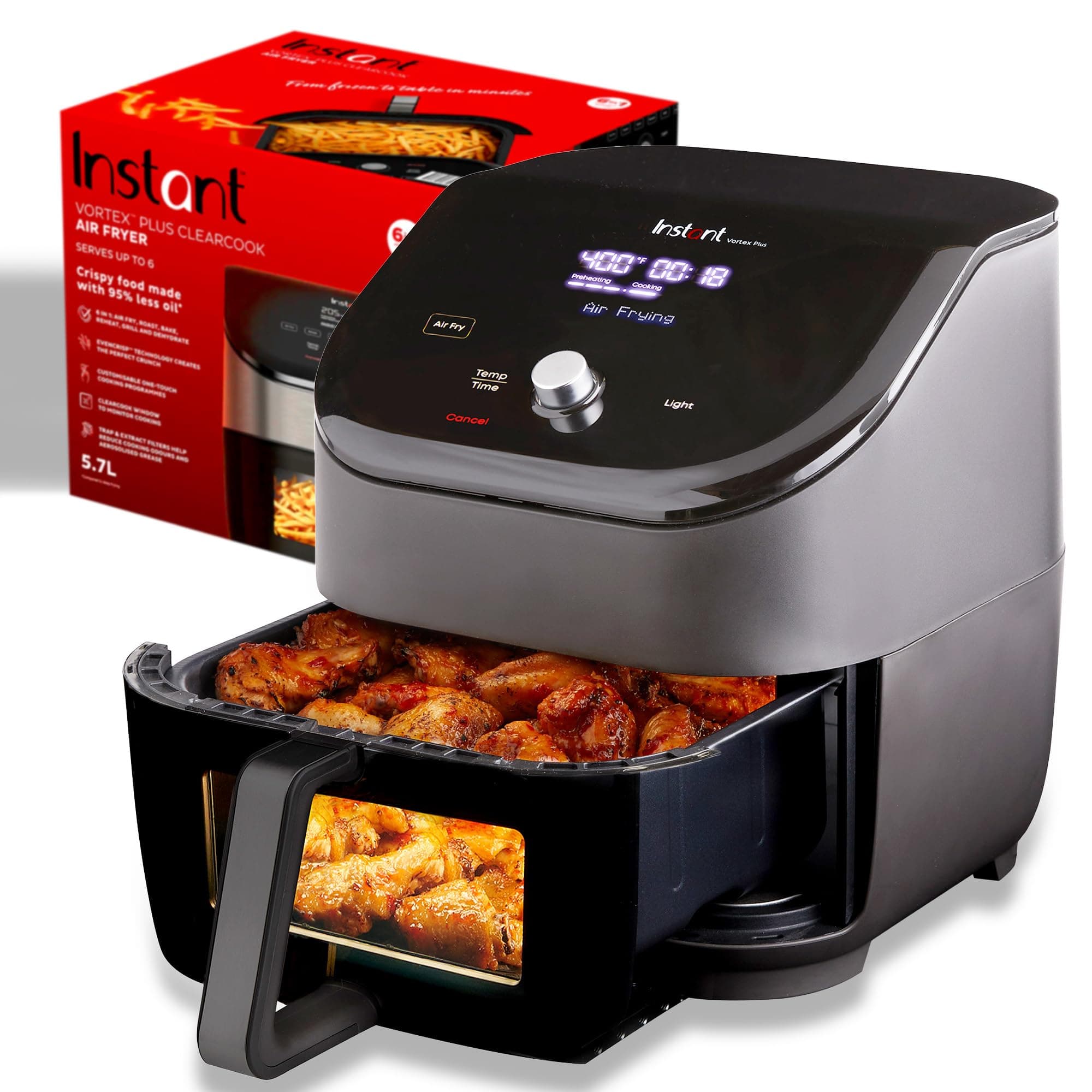 Instant Pot Vortex Plus Air Fryer with ClearCook, 6 Quart, 6 in 1 Air Fry, Roast, Broil, Bake, Reheat, Dehydrate, Black, 6QT
