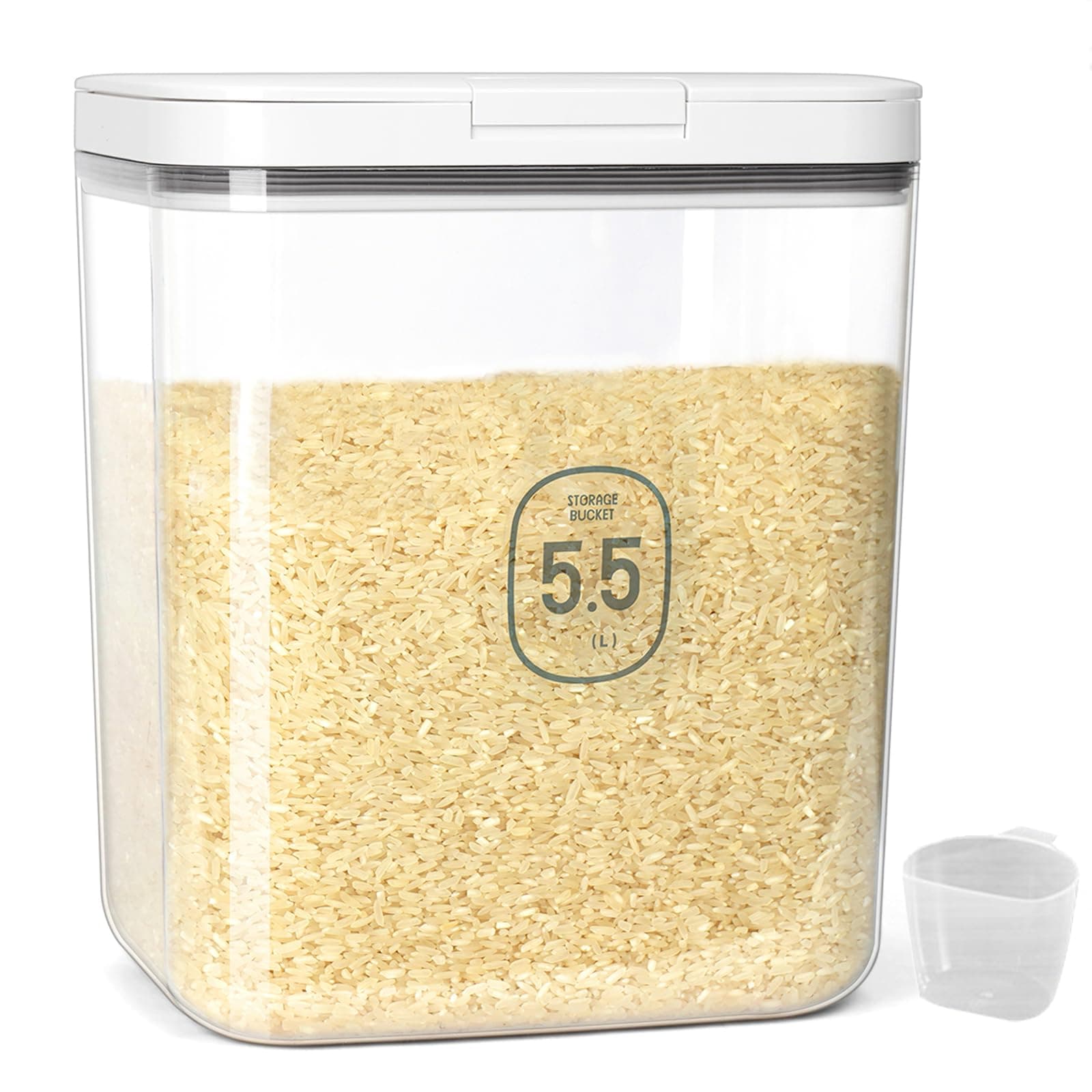 5.5 L Storage Container Airtight - for 5kg Rice with Measuring Cup - Plastic Dry Food Container for Flour, Cereal, Snacks- BPA Free Grain Bucket for Kitchen Storage