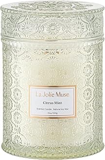 Citrus Mint Candle - Bergamot, Yuzu, Mint | 19 oz Large Wooden Wick Candle | Natural Soy Wax | 90 Hours Clean Burn | Fresh Citrus Candles | Modern Home Decor