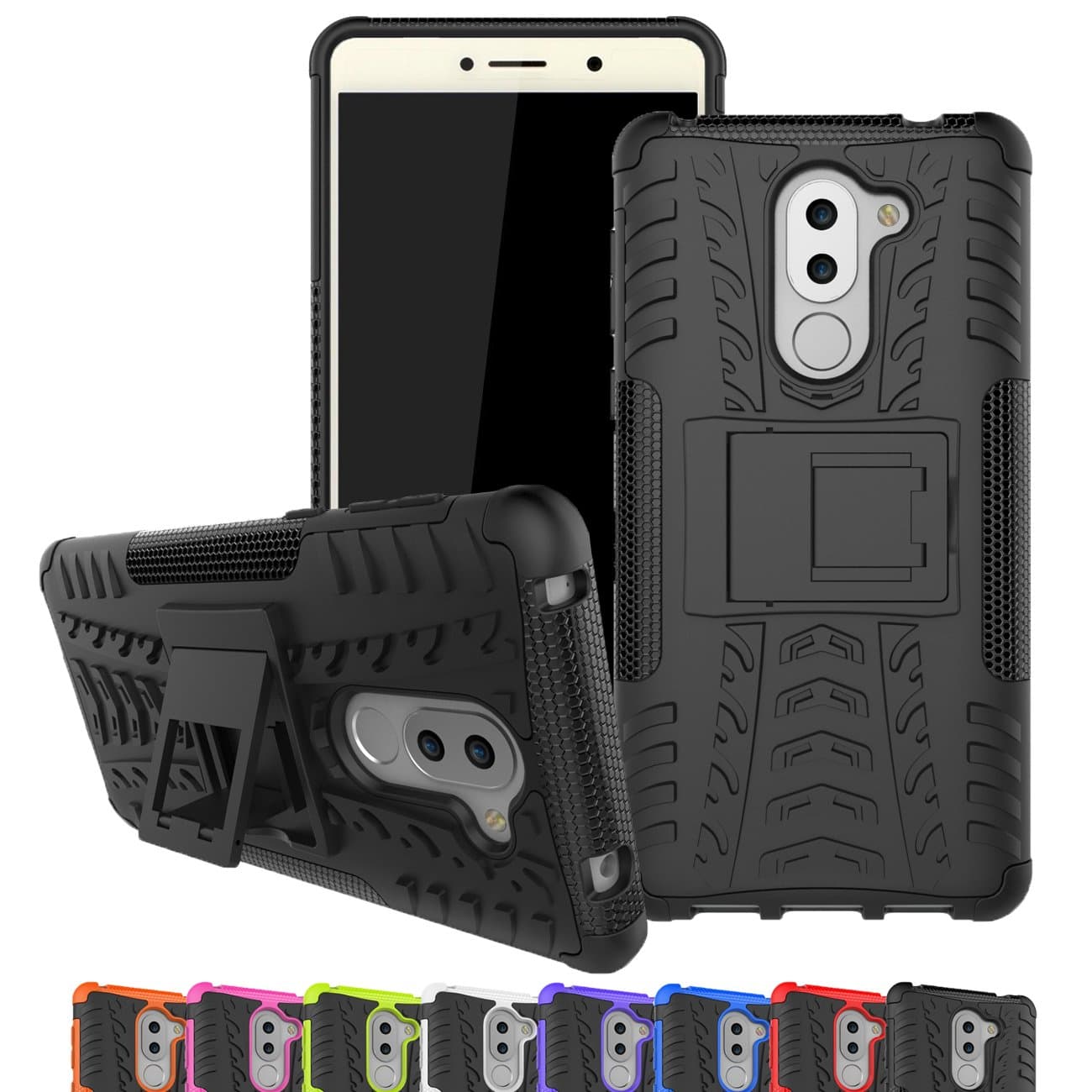 Honor 6X Case, [Shockproof] Hybrid Tough Rugged Dual Layer Protective Phone Case Cover with Kickstand for Huawei Honor 6X Black