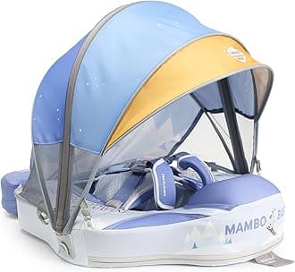Mambobaby Baby Pool Float with Canopy & Tail Non-Inflatable Solid Baby Swim Float for Infants Toddlers 6-24 Months Upgrade Folding Canopy Soft Waterproof Skin-Friendly Material for Boy&Girls