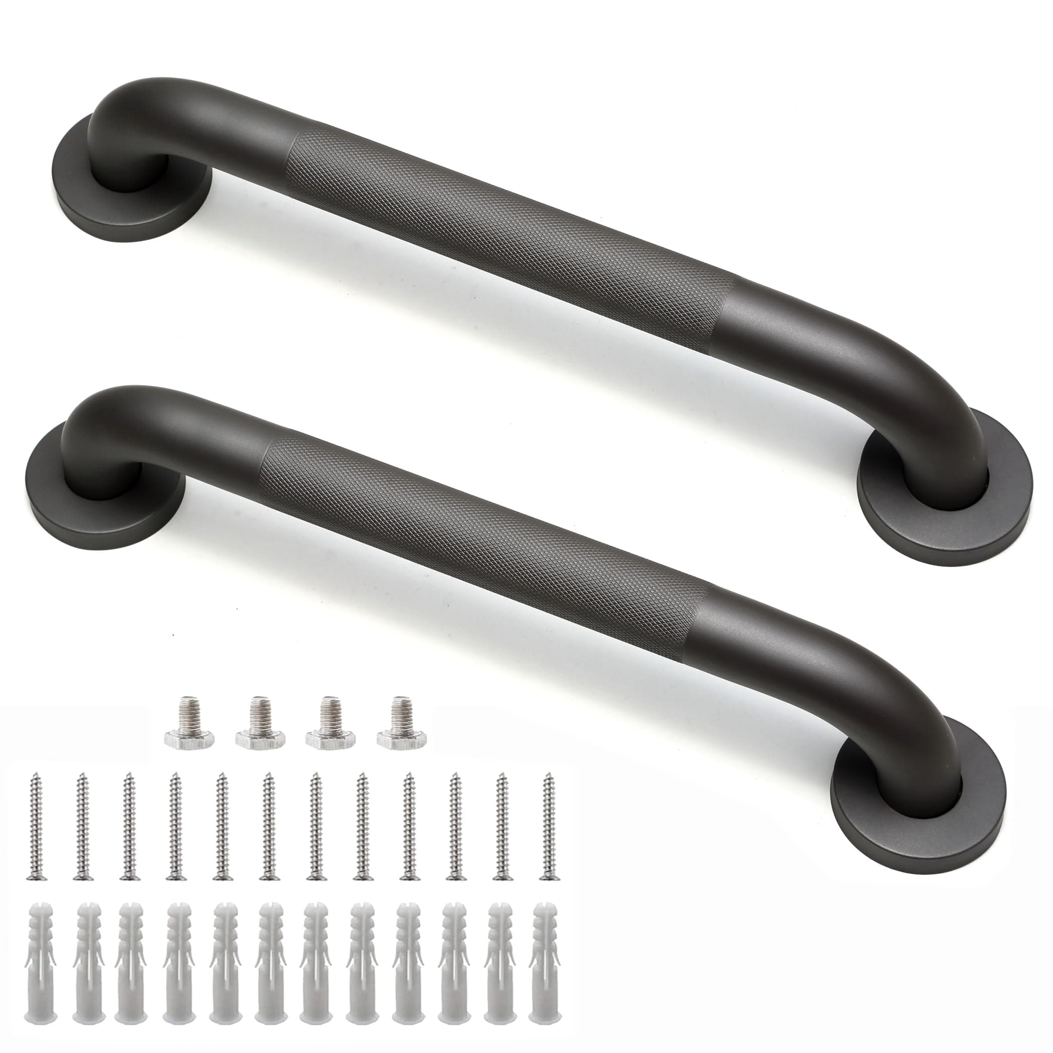 Shower Grab Bar, 2 Pack 16 Inch Gray Bathroom Grab Bar, 1.25" Diameter 304 Stainless Steel Anti-Slip Grab Bars for Bathtubs and Showers, Handicap Shower Grab Bar for Seniors Elderly
