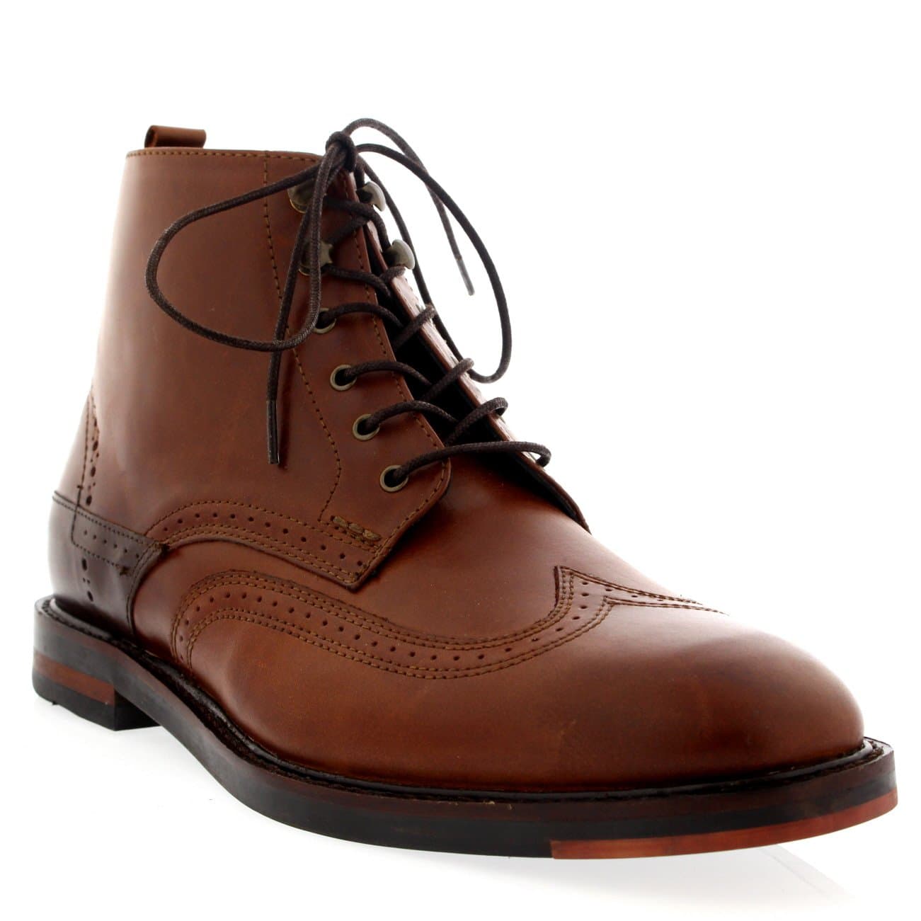 Mens H by Hudson Harland Work Office Smart Leather Laced Ankle Boot Shoe - Tan - 9