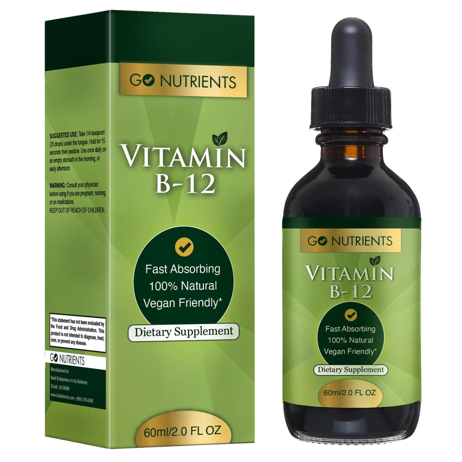 Go Nutrients Vitamin B12 Sublingual Methylcobalamin – B-12 Liquid Drops 3000mcg, Organic Raspberry Flavor, Vegan – Supports Energy, Nerve Health & Red Blood Cell Formation - 2oz (48 Servings)