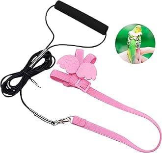 Bird Traction Rope, Adjustable Pet Parrot Flying Harness with Cute Wing, Pet Bird Outdoor Training Toy for Pigeons, Finches, Parakeets, Cockatiels, Conures, Macaws, Budgie, Lovebird (Pink)