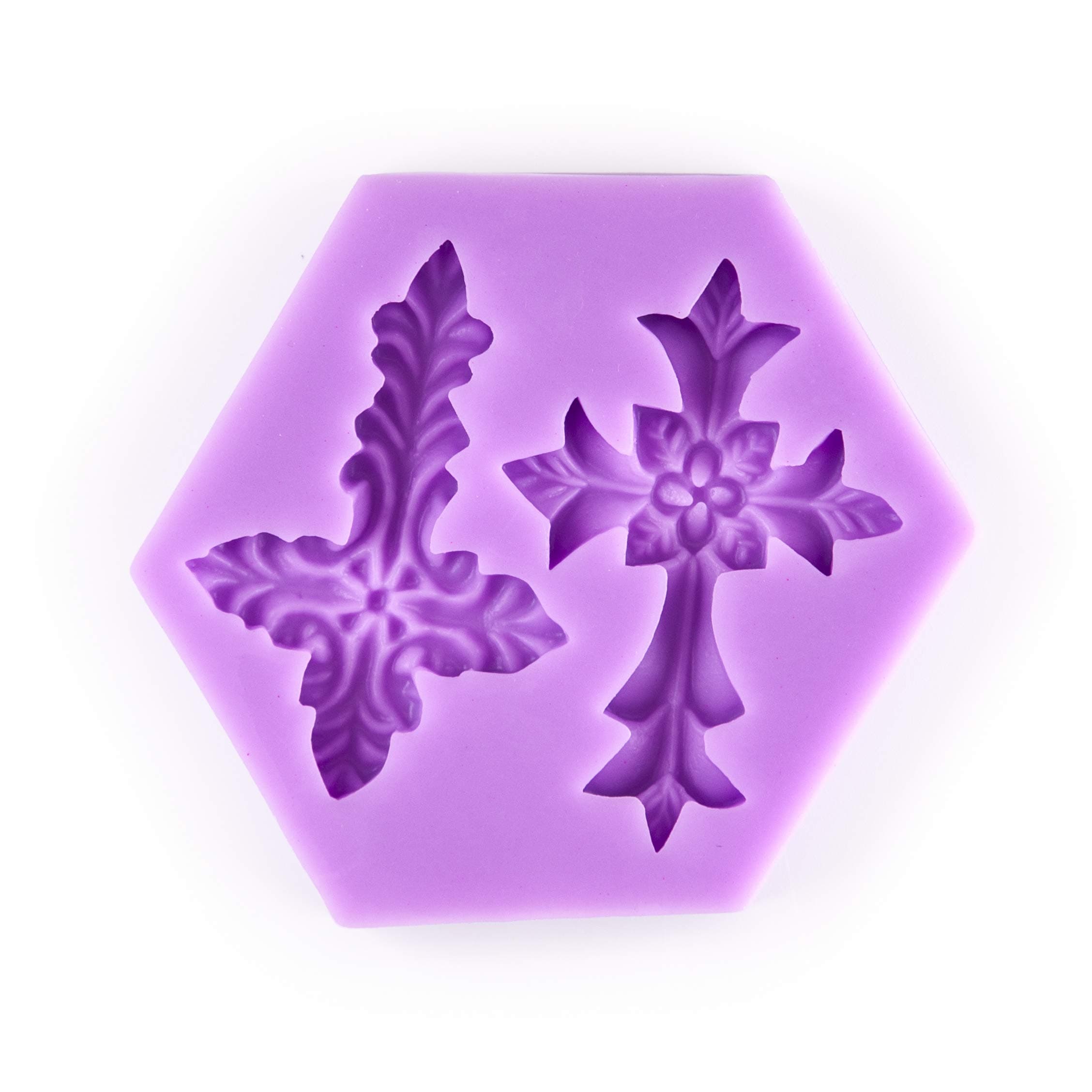 2 Cross Set Silicone Chocolate Fondant Candy Mold High Definition Quality Cupcake DIY Topper Baptism Party Cake Decoration Tool for Sugarcraft, Pastry, Jewelry, Polymer Clay, Crafting Work