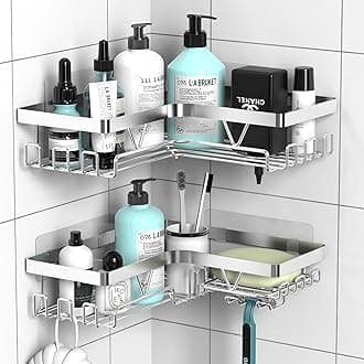 KEGII Corner Shower Caddy, Shower Organizer Stainless Steel Corner Shower Shelves, No Drilling Shower Rack Storage, Adhesive Silver Shower Caddy Corner for Bathroom