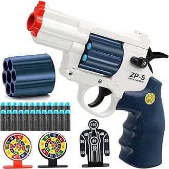 - Soft Bullet Toy Gun Foam Blaster Toy Revolver, EVA Safety Soft Bullets Educational Shooting Game Toys, A Surprise Gift for Teens Adults Birthday Christmas Halloween (White)