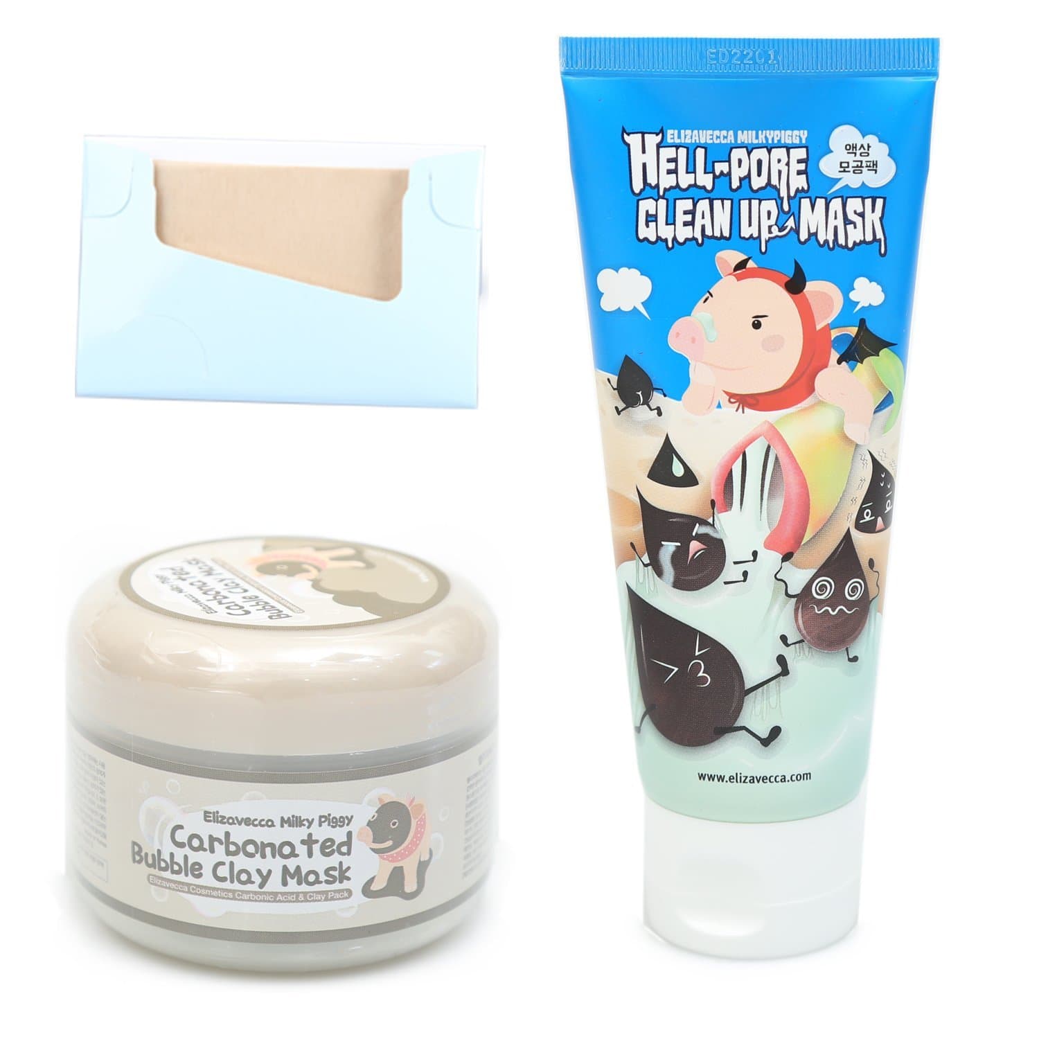 BUNDLE - 3 items Elizavecca Milky Piggy Carbonated Bubble Clay Mask + Elizavecca milkypiggy Hell-Pore Clean Up nose Mask, liquid type nose pack + KBeautyBundle Premium Natural Hemp Paper Blotters