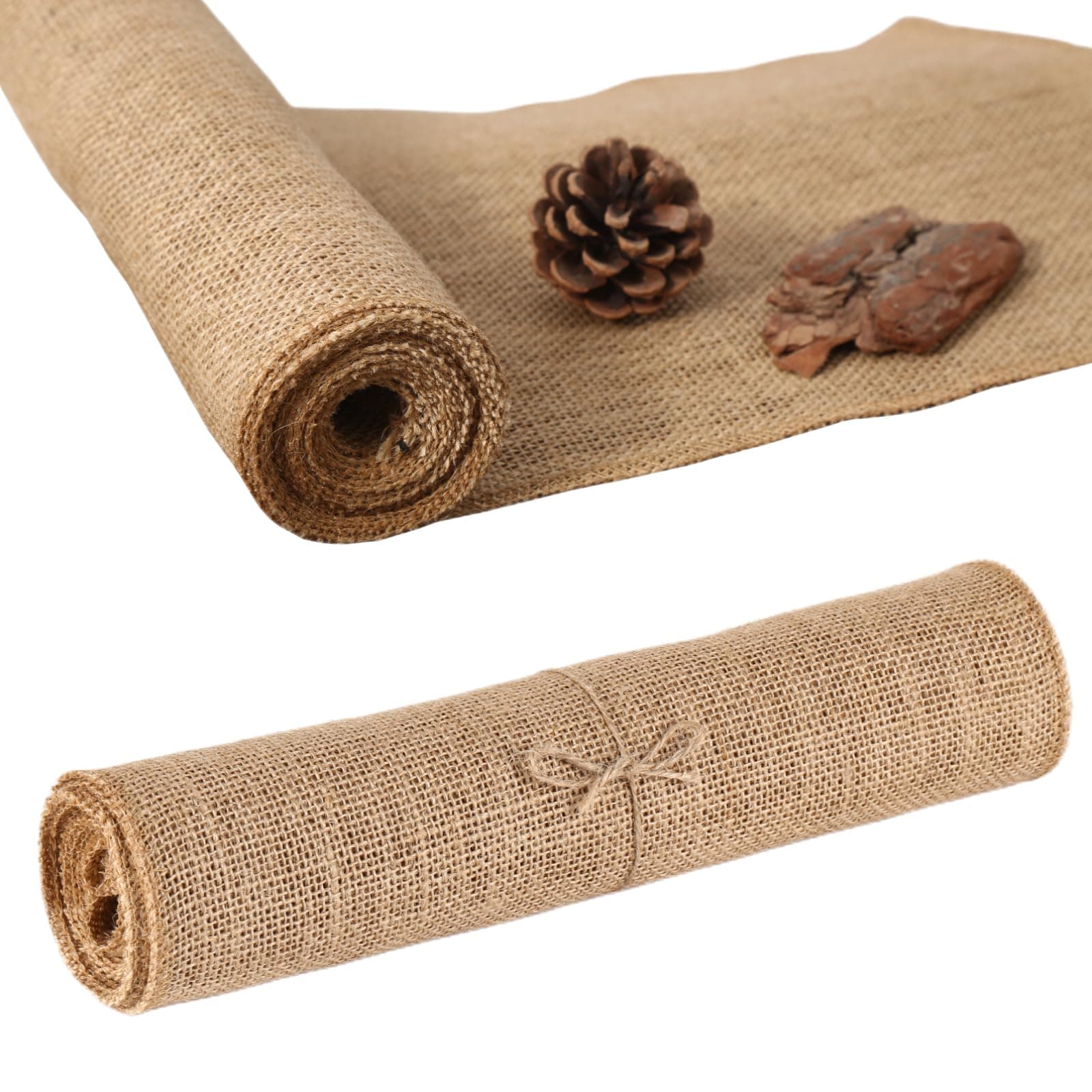 Burlap Table Runners - Natural and Eco-Friendly Versatile Premium Jute Fabric Rolls -12x108Inches(1 Roll) Decor for Weddings,Partie,Events and Home-Rustic Style Tablecloth-DIY Crafts