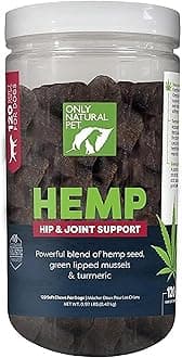 Hemp Hip & Joint Support for Dogs - Supplement for Mobility Wellness Pain Relief Healthy Inflammatory & Bone Stiffness - Chews w/Fatty Acid Blend Mussels & Turmeric - 120 Count (H/J)
