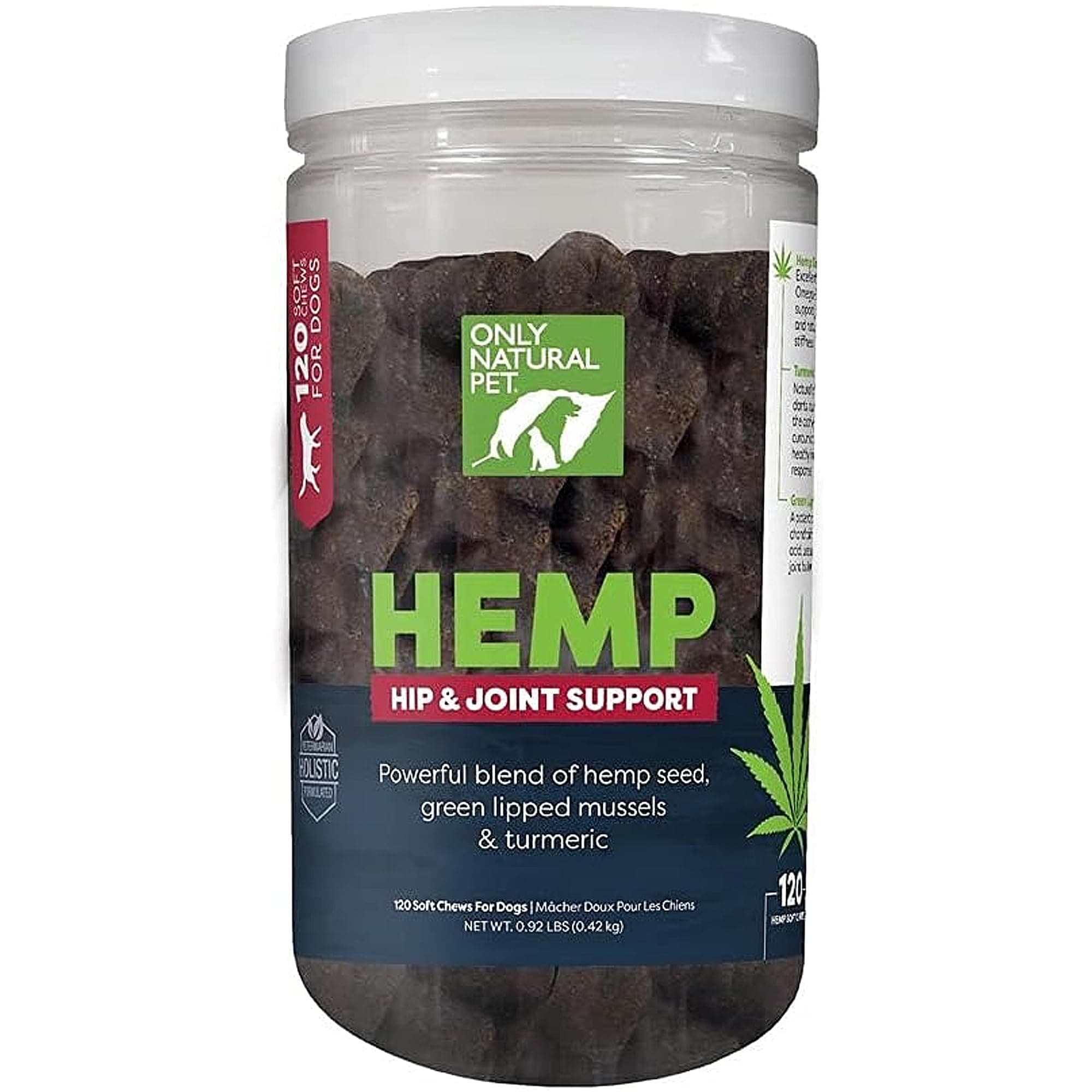 Hemp Hip & Joint Support for Dogs - Supplement for Mobility Wellness Pain Relief Healthy Inflammatory & Bone Stiffness - Chews w/Fatty Acid Blend Mussels & Turmeric - 120 Count (H/J)