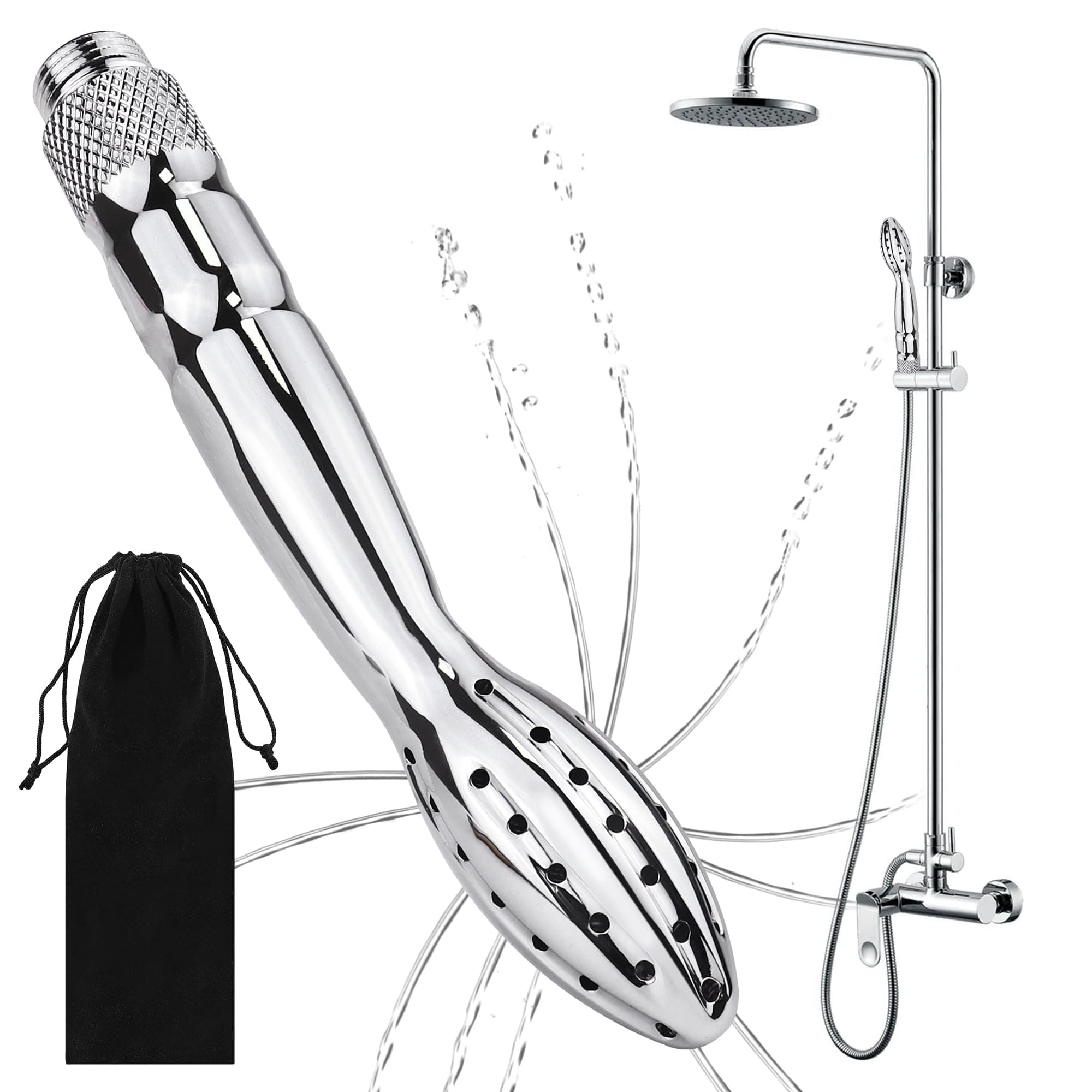 Shower Douche Shower Enema Shower Cleaner Enema Douche System, Handheld Water Shower Nozzle Anal Rinse Vaginal Cleaning Kit for Men Women, Silver (Aluminum)