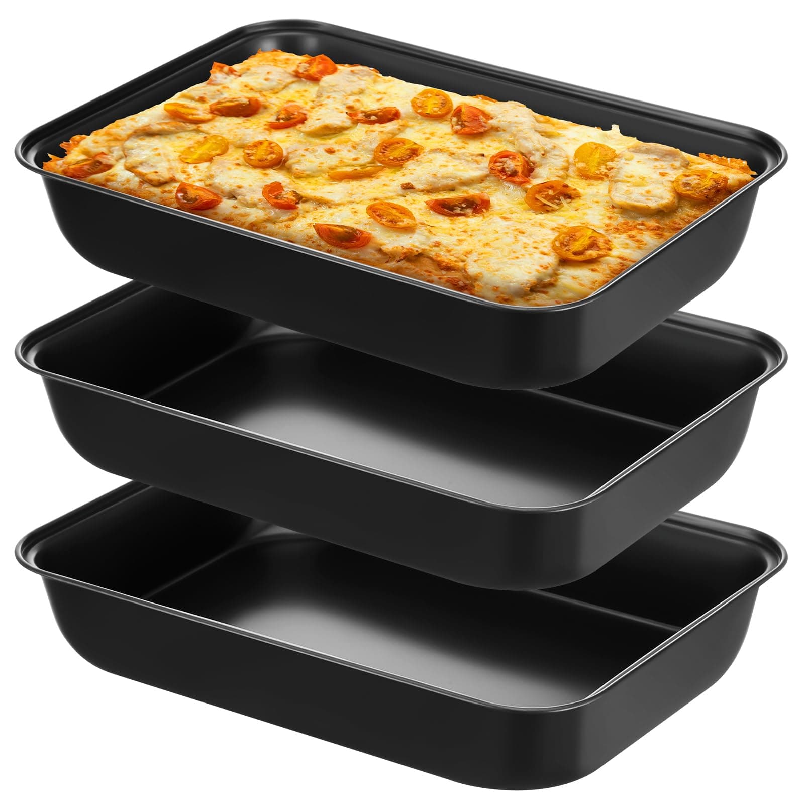 3 Pcs Detroit Style Pizza Pan 13.4 x 9.5 x 2.2 Inch Non Stick Rectangle Deep Pizza Pans Pre Seasoned Carbon Steel Sicilian Style Pan Dish Bakeware Kitchenware