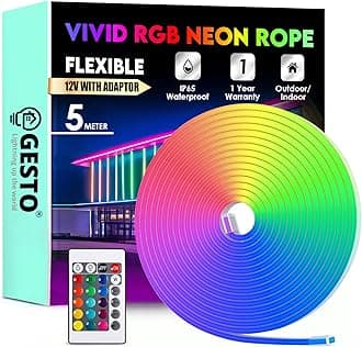 Gesto 5 Meter Neon Strip Lights – Multicolor LED Lights for Home Decoration, Bedroom,Diwali Decoration,PC,Gaming | 16 Colors Remote Operated 300 Led RGB Strip Light (Adaptor Included)