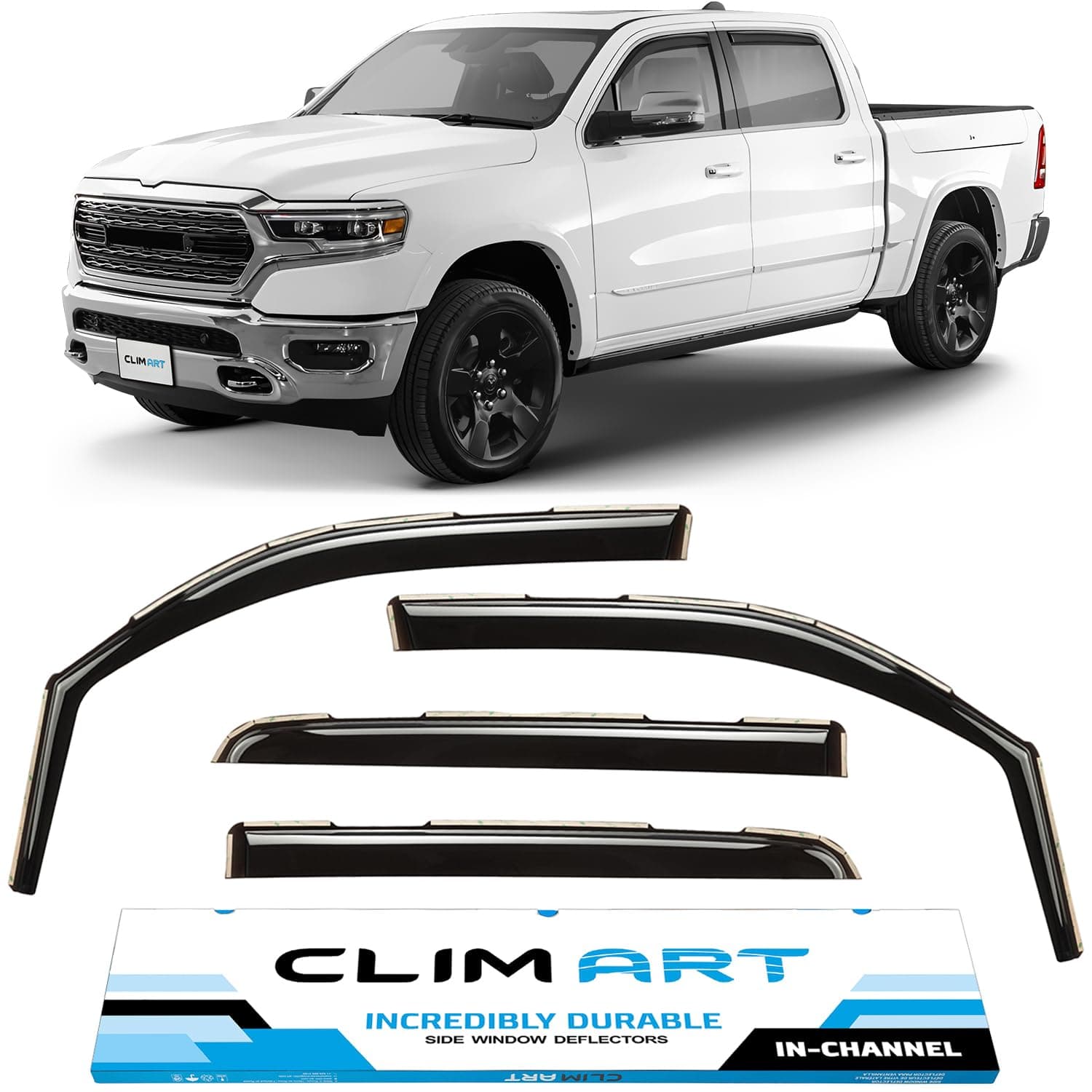 in-Channel Incredibly Durable Rain Guards for Dodge Ram 1500 (New Body Style) 2019-2026 Crew Cab, Original Window Deflectors, Vent Window Visors, Vent Deflector, 4 pcs. - 619006LP