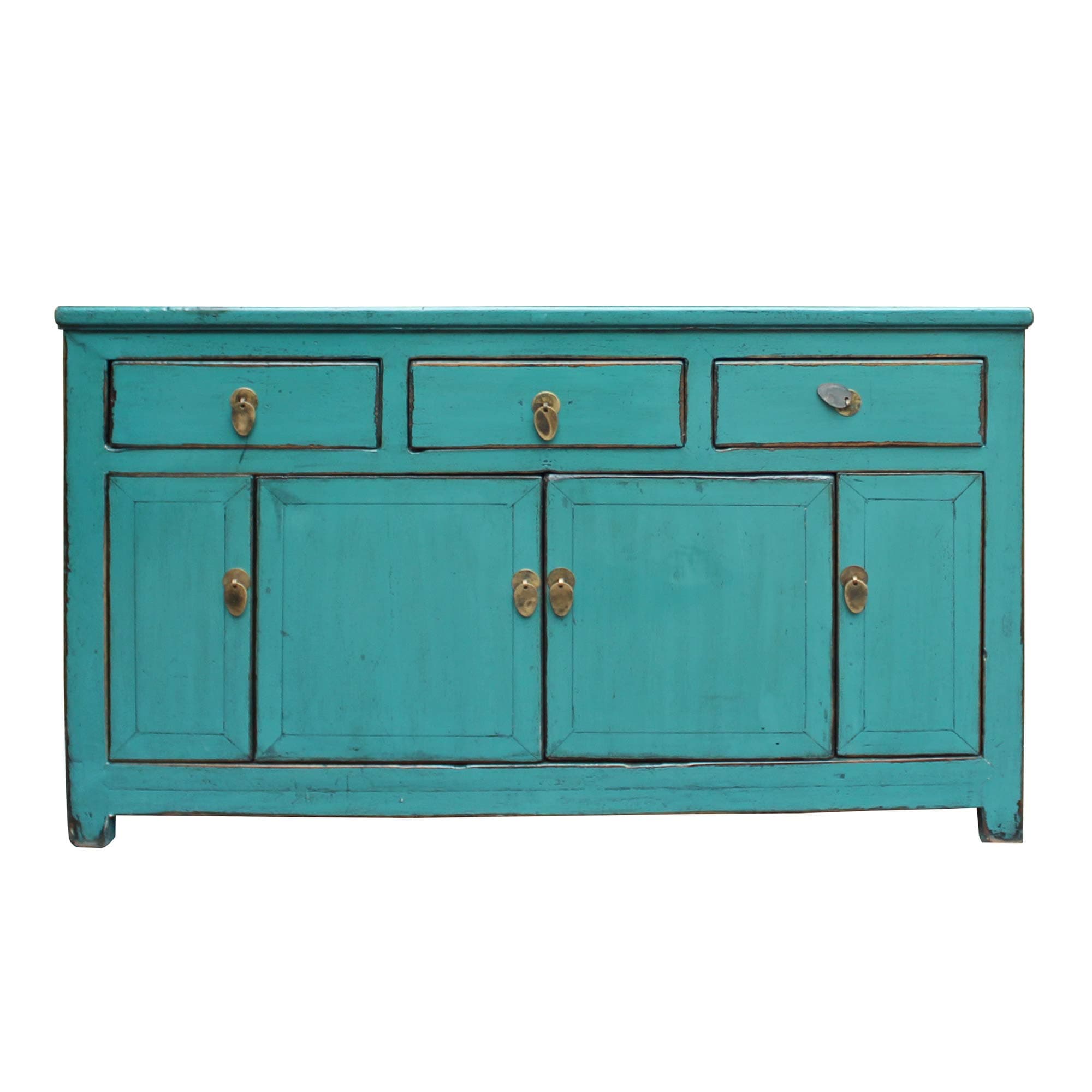 Chinese Distressed Rustic Teal Blue Sideboard Buffet Table Cabinet Acs4904
