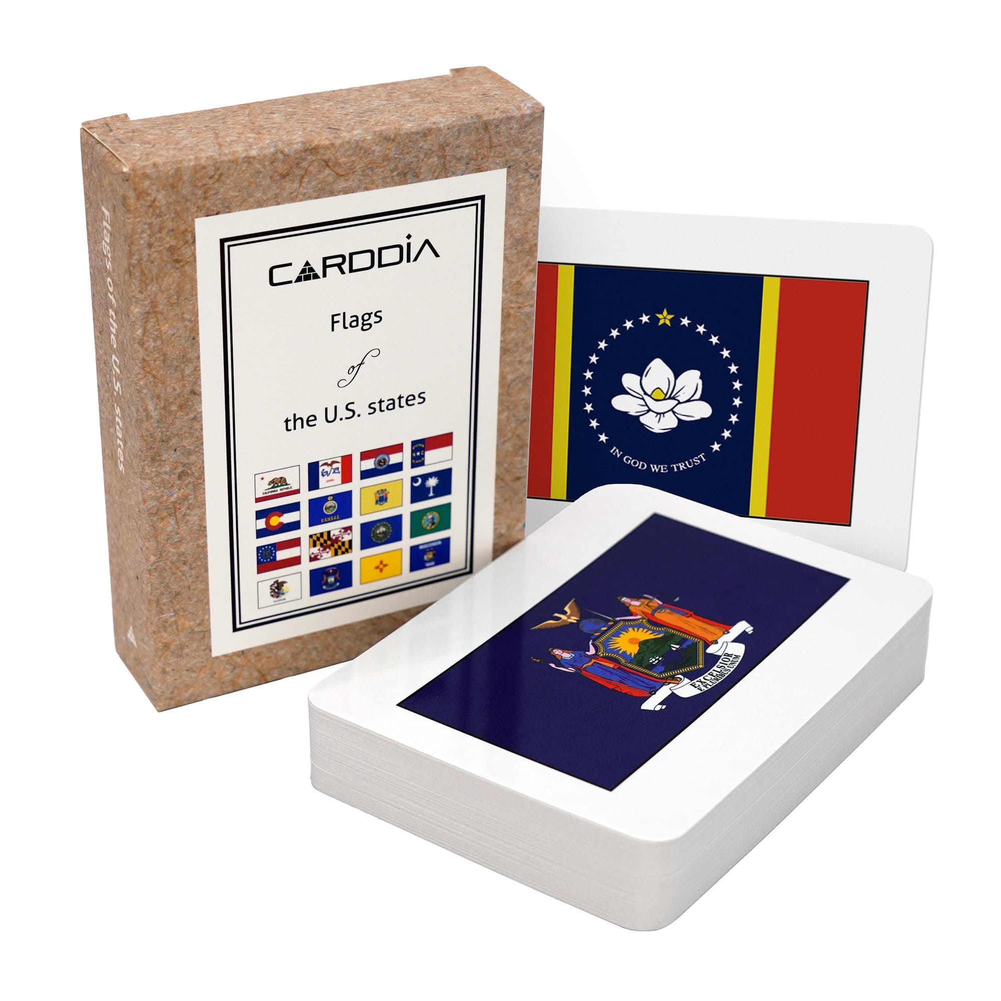 CARDDIA | U.S. State Flags Flashcards | 50 States with Names, Abbreviations, Capitals & Facts | Educational & Durable | Geography Learning Tools for Kids & Adults