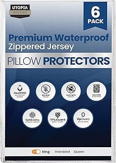 Set of 6 Pillow Protectors with Zipper King Size, Bed Bug and Dust Mite Proof Pillow Covers, Ultra Soft Pillow Encasements, Moisture Wicking and Waterproof Pillow Cases by Utopia Bedding (White)