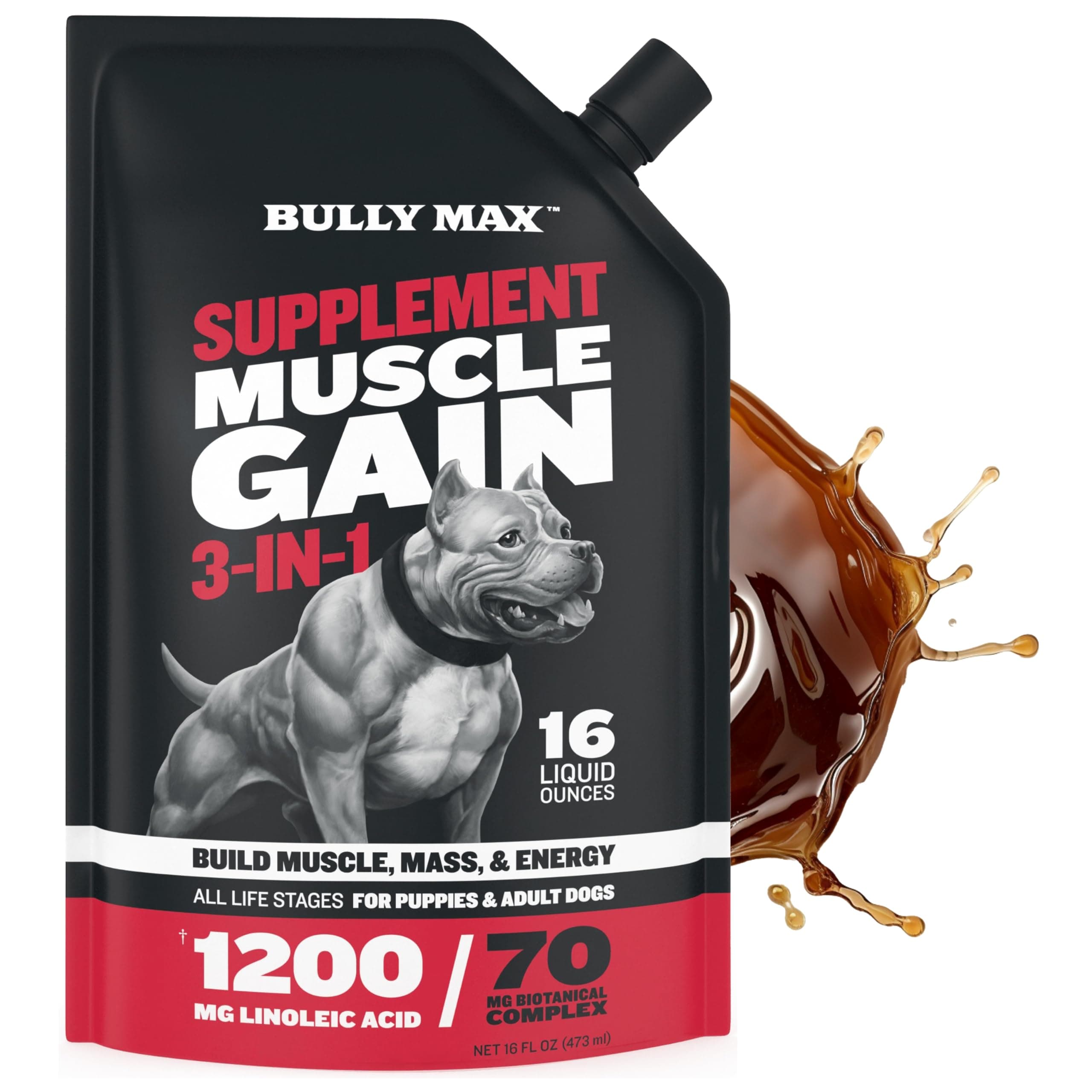 Bully Max 3-in-1 Liquid Dog Muscle Builder Supplement for Puppy and Adults Dogs - Dog Vitamins for Small & Large Breeds - Vet-Approved Canine Dog Supplement for Muscle Gain & Energy
