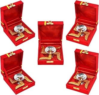 Saugat Traders Corporate Gifts for Diwali Combo Pack of 5 - Metal Swastik Diya with Box Gift for Clients, Office Employees, Family, Friends - Religious Return Gifts Bulk