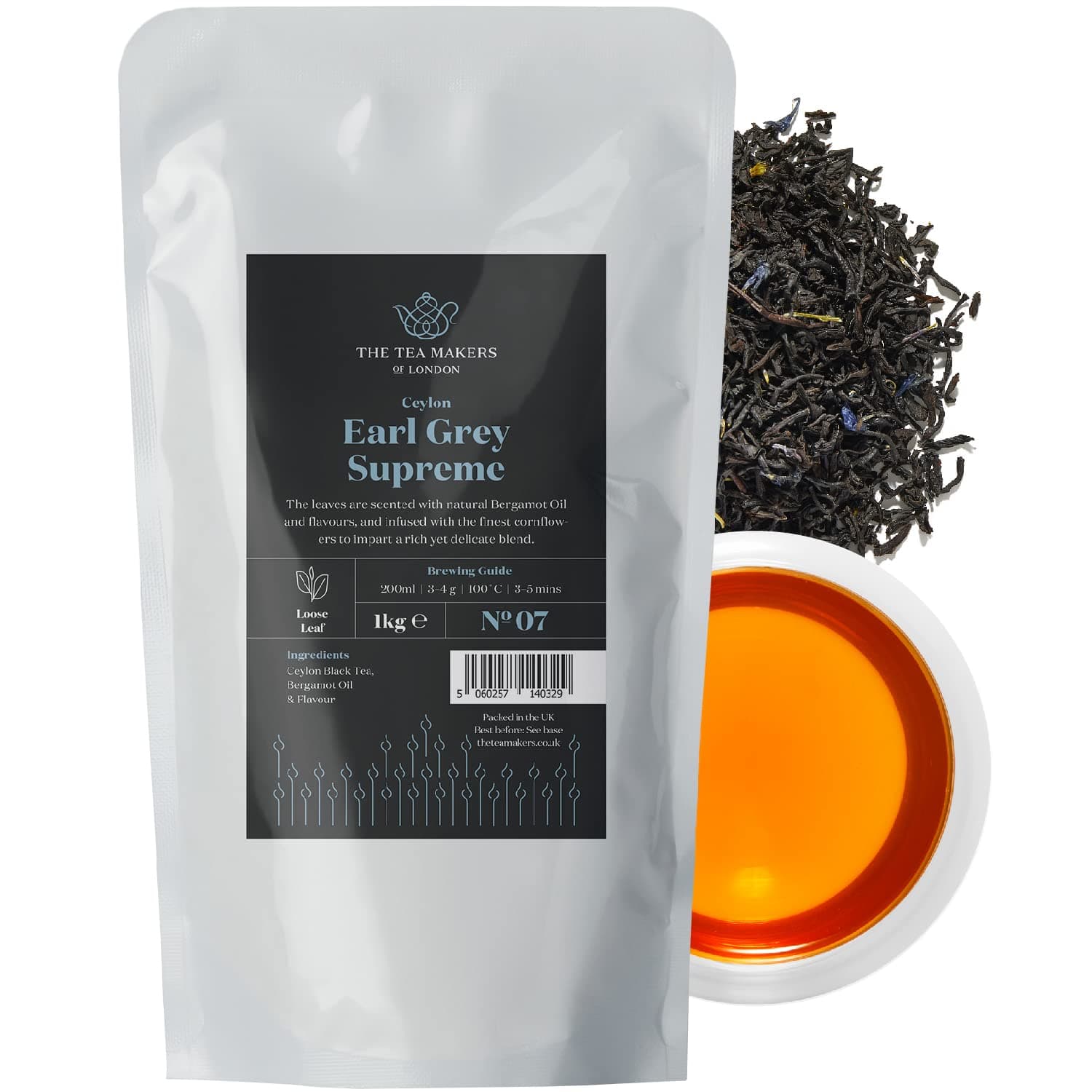 Supreme Earl Grey Loose Leaf Tea – Sri Lankan Black Tea with Bergamot & Blue Cornflowers – Rich, Citrusy & Floral – 1kg by The Tea Makers of London