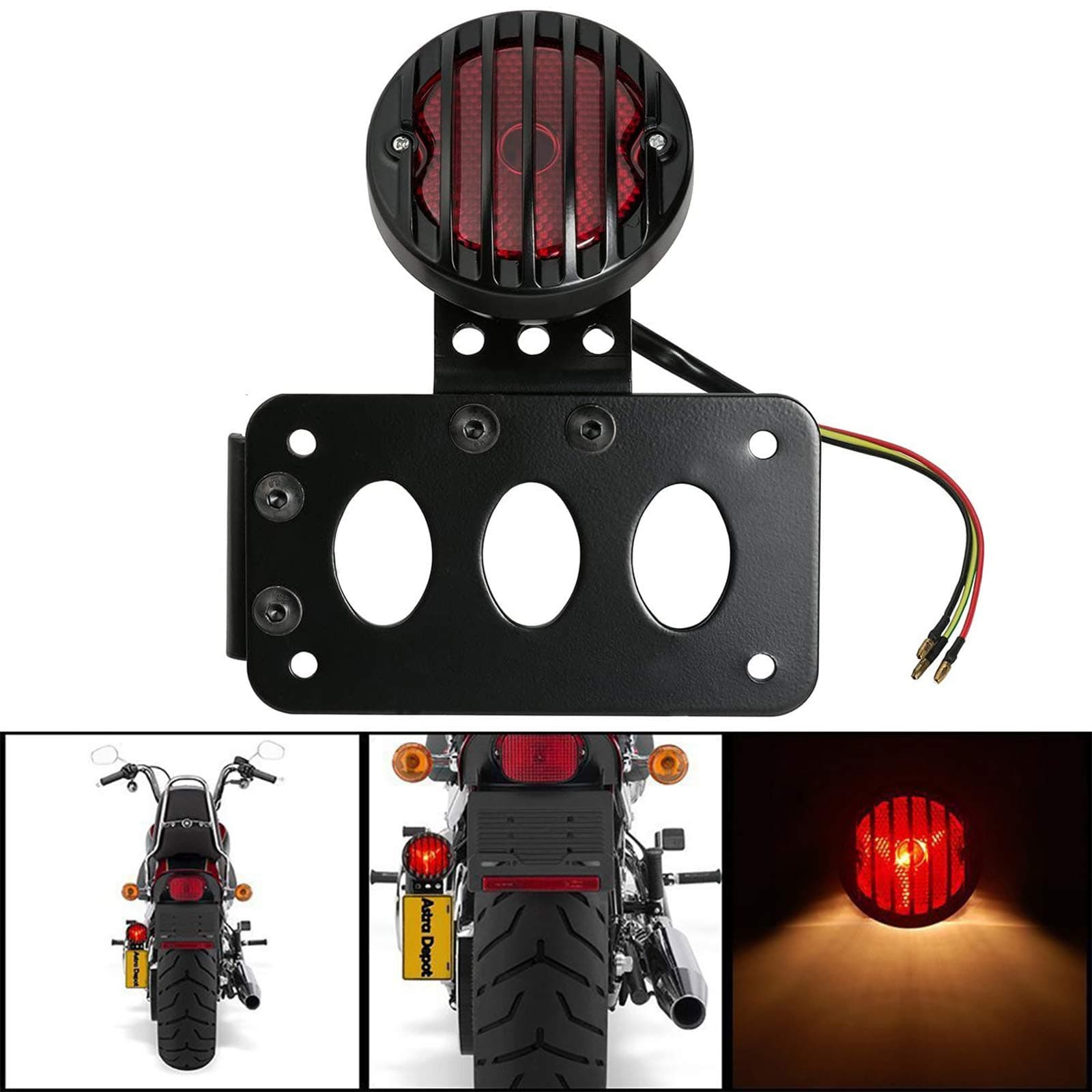 FuriAuto Motorcycle Light Vertical Side Mount License Plate Tail Light Bracket for Harley Bobber Chopper