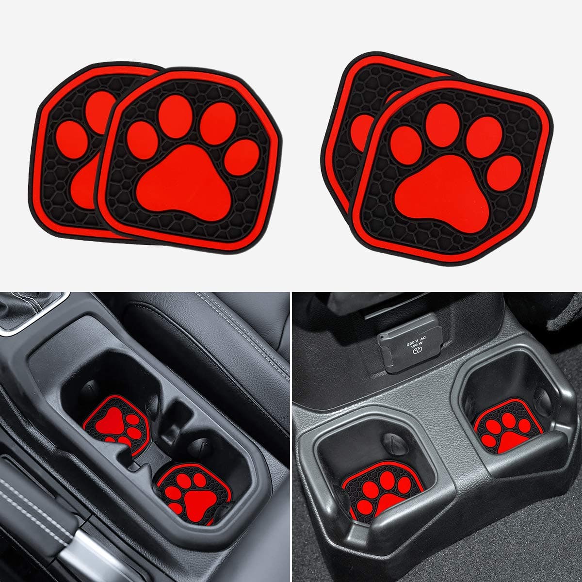 Auovo Auto Cup Holder Inserts Coaster Fit for 2018-2023 Wrangler JL JLU 2020-2023 Gladiator Accessories JT Cup Mat Pad Interior Decoration(4 Pcs Kit)(Red)