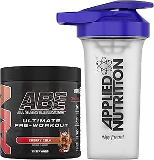 Bundle ABE Pre Workout 375g + 700ml Protein Shaker | All Black Everything Pre Workout Powder, Energy & Physical Performance with Creatine, Beta Alanine (Cherry Cola)