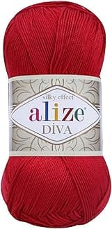 Diva Silk Effect 100% Microfiber Acrylic Yarn 1 Ball/Skein 100gr 383yds Color (106 - Red)