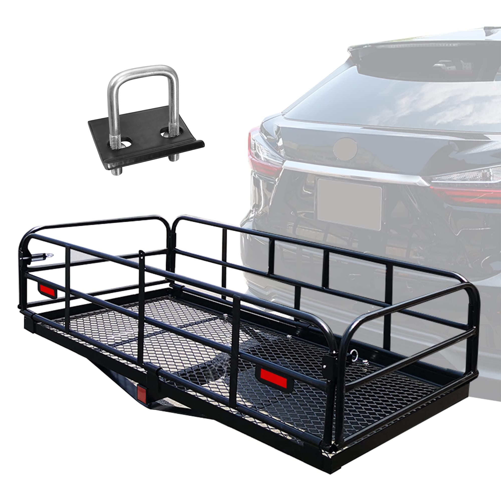 500 Lbs Heavy Duty Hitch Mount Cargo Carrier 60" x 24" x 14.4" Folding Cargo Rack Rear Luggage Basket Fits 2" Receiver for Car SUV Camping Traveling