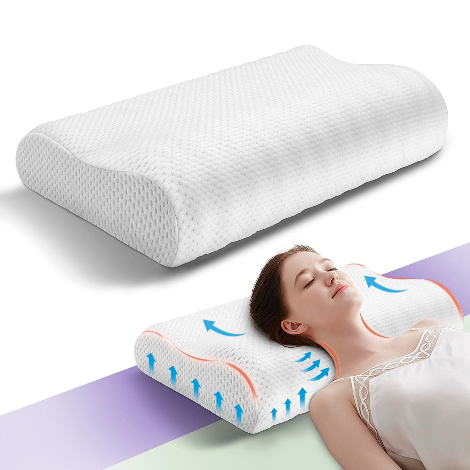 Neck Luxury Memory Foam Pillow,Ergonomic Bed Head Pillow for Sleeping Neck and Shoulder Pain Relief,Orthopedic Cervical Pillow for Side, Stomach and Back Sleepers (White)