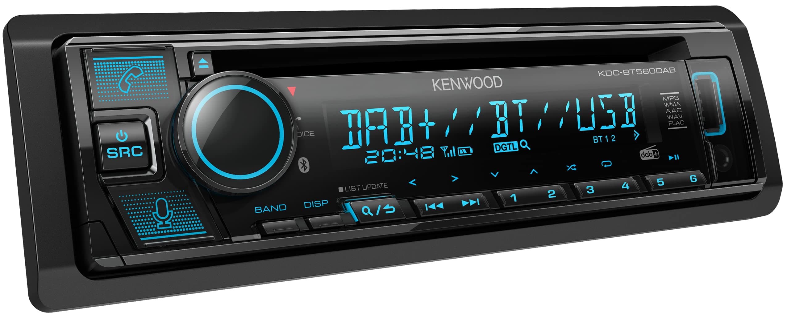 KDC-BT560DAB CD Car Radio with DAB+ and Bluetooth Hands-Free Kit (USB, AUX-In, 1 x Pre-Out 2.5 V, Sound Processor, 4 x 50 W, VAR Lighting, DAB+ Antenna), Black