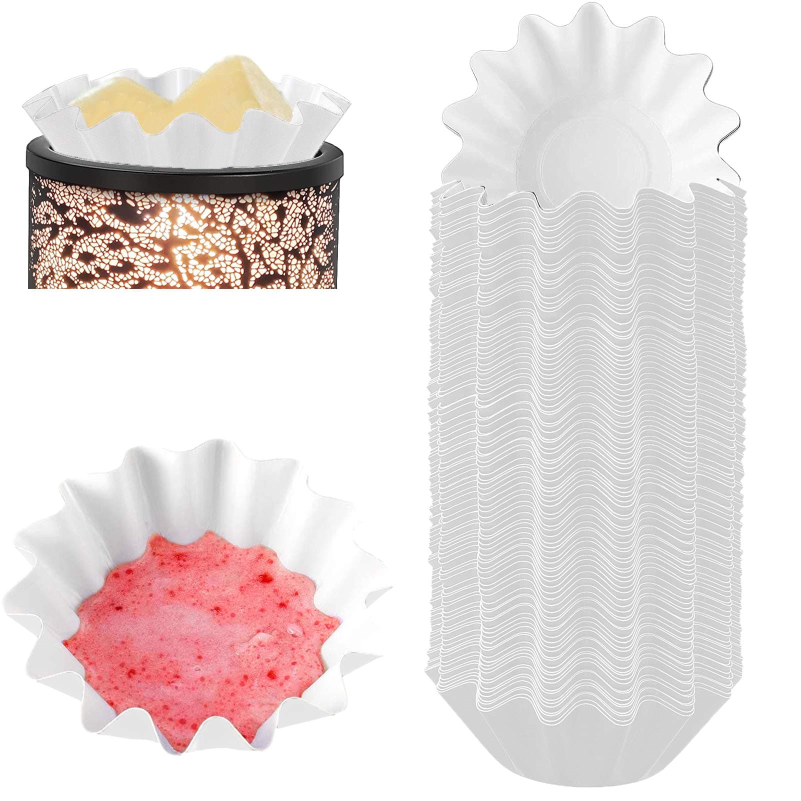 50 Wax Melt Warmer Liners, Scented Wax Melt Cups for Plug in Wax Warmer, Electric Wax Melter, Candle Warmer Plate, and Wax Burner, Reusable and Leakproof for Any Scented Wax Cubes