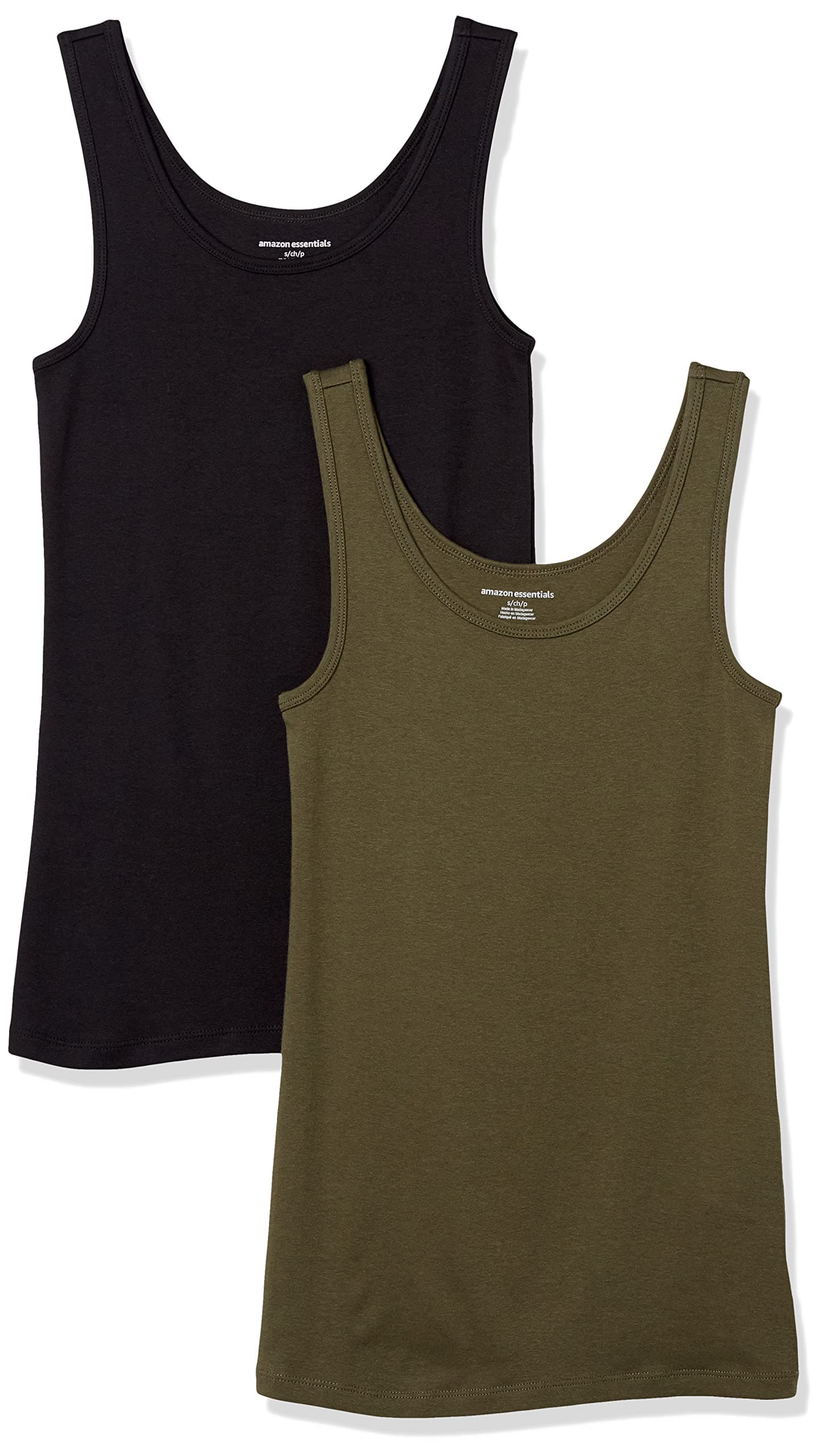 Amazon Essentials Women's Slim-Fit Scoop Neck Tank Top, Pack of 2