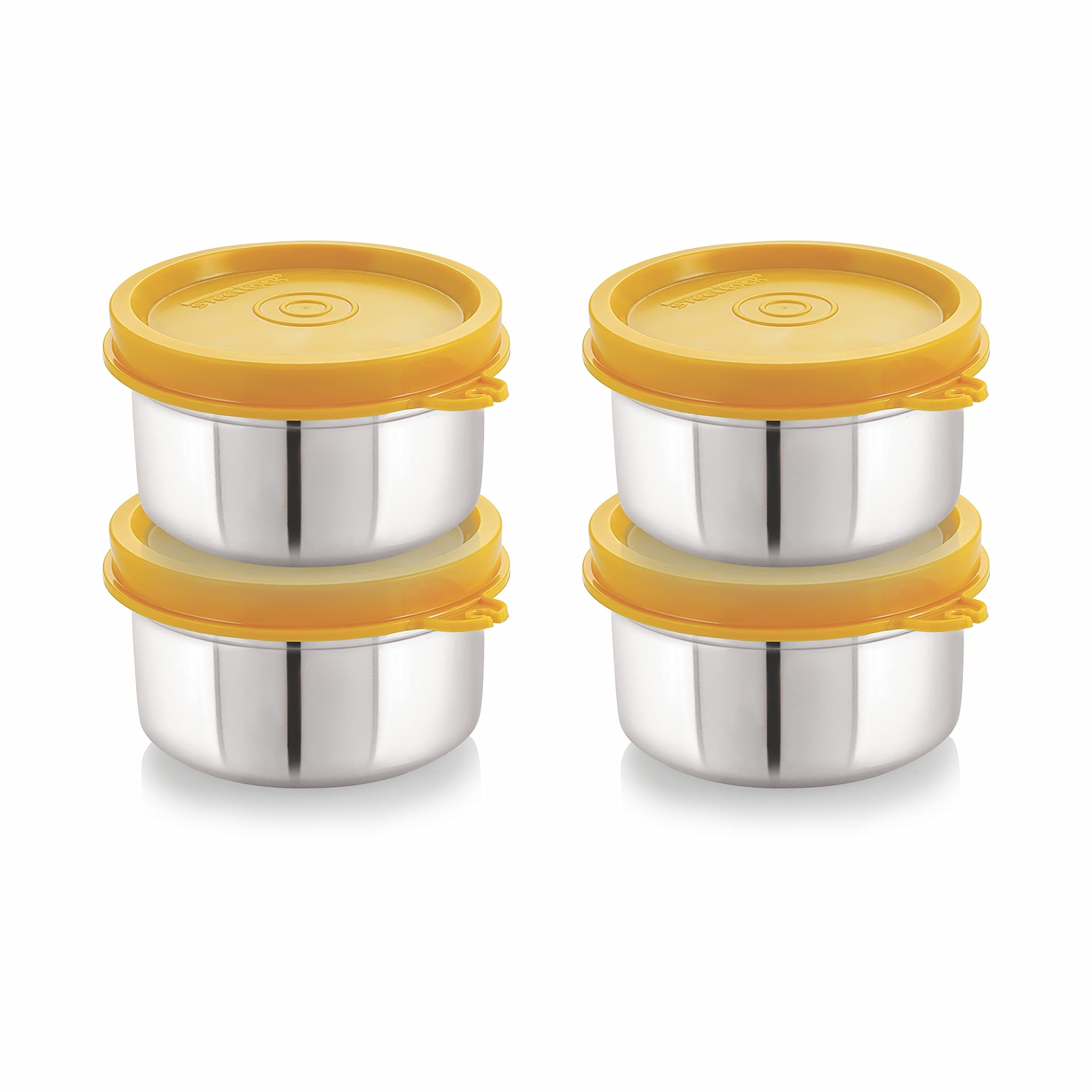 STEELLOCK Stainless Steel Airtight Container | Leak Proof Container/Storage/Lunch Box with Lid | BPA Free, Durable & Rust-Proof | SL-11-set of 4, 120ml each, Yellow