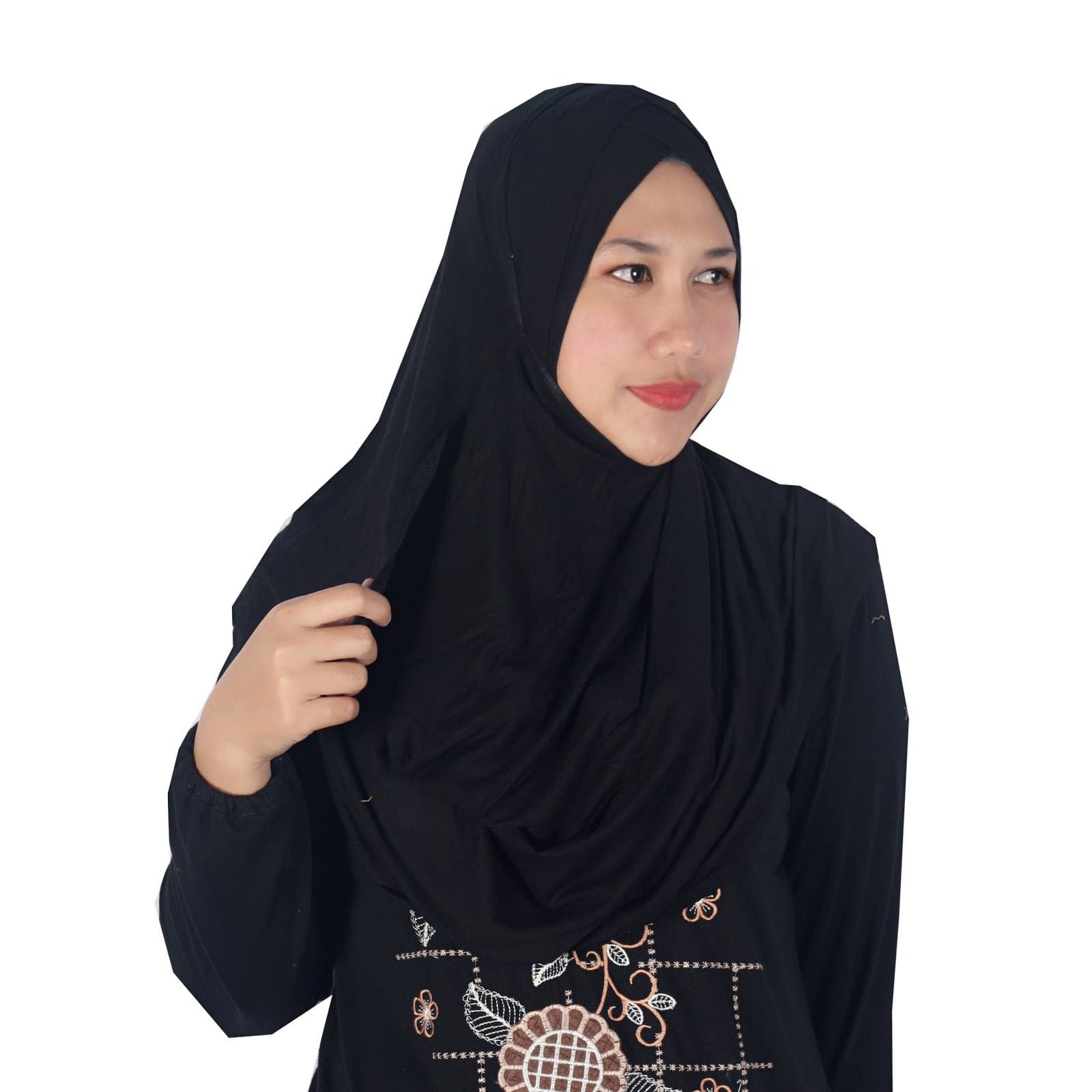 Womens Black Cross Scarf Plain Double Loop Instant Cotton Hijab Ready Wear