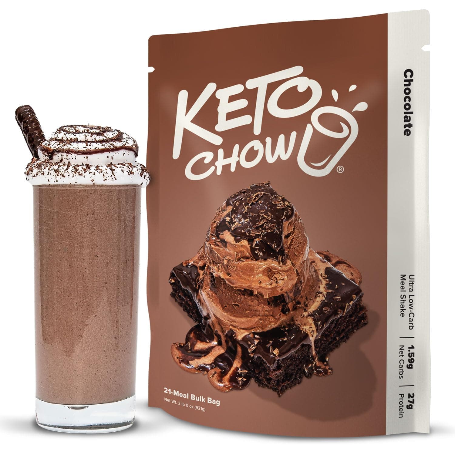Chocolate | Keto Meal Replacement Shake Powder | Nutritionally Complete Keto Food | Low Carb Meals | Delicious Easy Meal Substitute Drink | Protein Rich You Choose The Fat| 21 Meal Pack