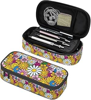 Bright Colorful Hippie Floral Pencil Case Big Capacity Storage Pencil Pouch Stationery Bags With Zipper Portable Pen Holder Box Organizer For Boys Student College School Office Supplies