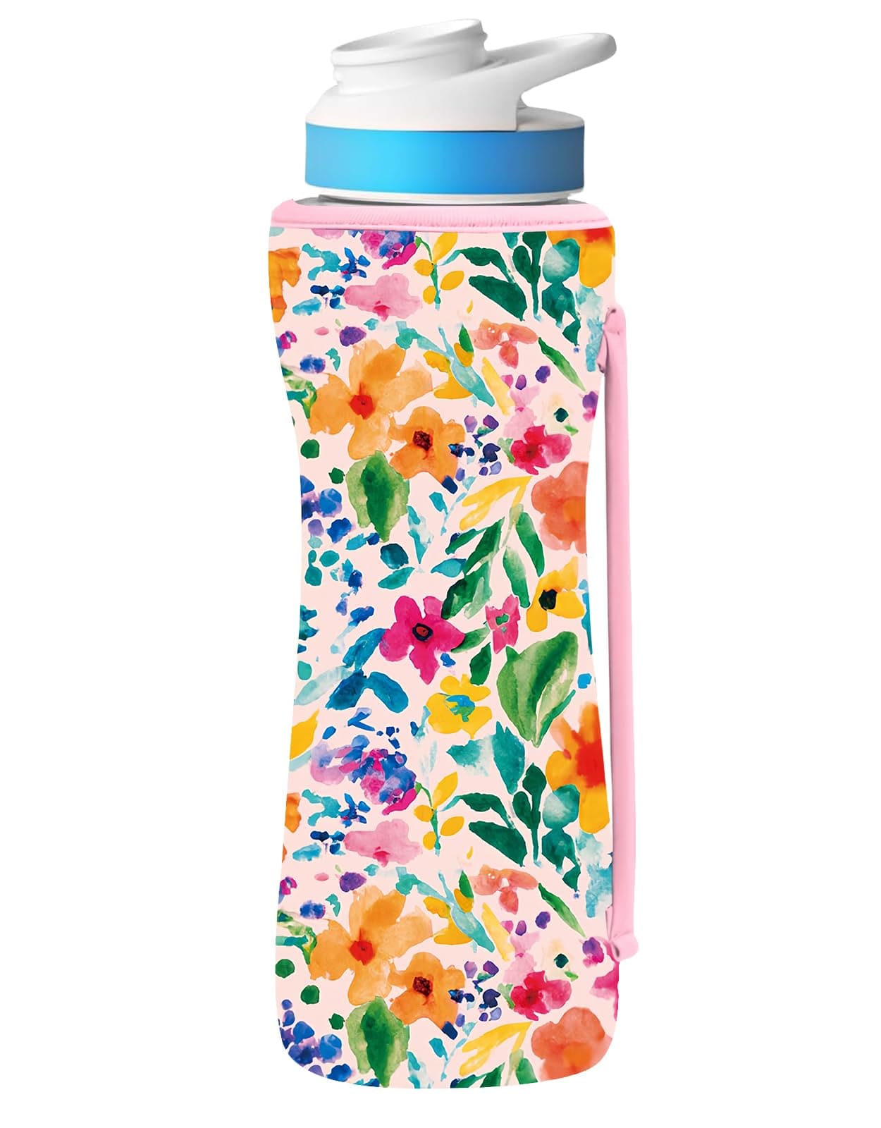 22oz Cute Printed Sleeve Compatible With Cirkul Water Bottle For Plastic And Stainless Steel Bottles 22oz Neoprene Sweat-Wicking Material Insulated Cover Designed With Handles (Pink Flower)