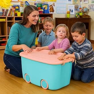 PARASNATH Rolling Storage Container Box (BluePink Colour)- 45 Litre Super Large With Wheels Size (59X39X30 cm) Launch Offer Actual Price 1999, Polypropylene, Plastic, Rectangular