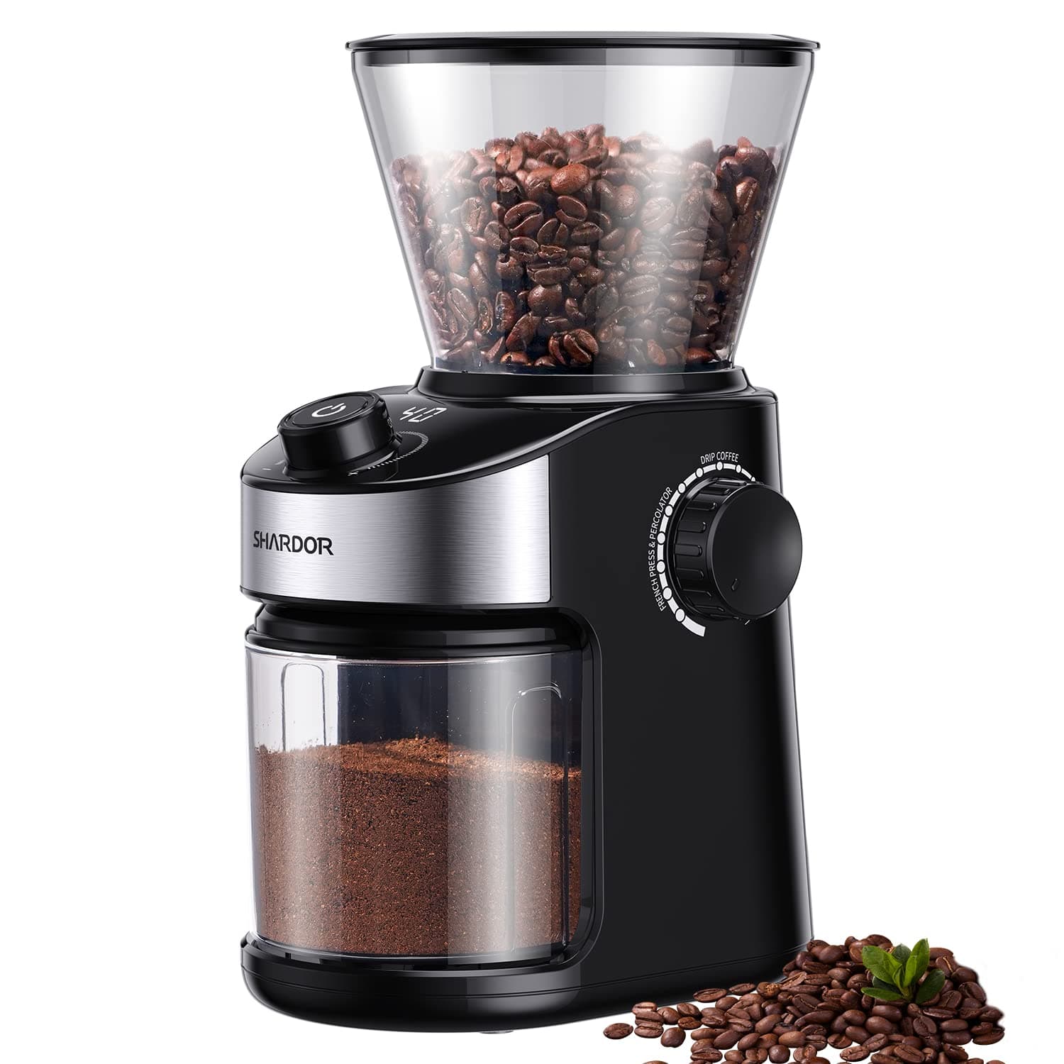 SHARDOR Coffee Grinder Burr Electric, 25 Precise Grind Setting, Automatic Coffee Bean Grinder with Digital Timer Display for Espresso, Drip Coffee, and French Press, Black