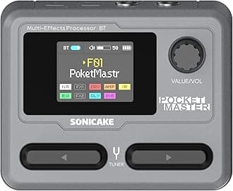 SONICAKE Pocket Master-Multi Effects Guitar Pedal with 9 Effects Modules 100 Drum Rhythms and Looper 100 Presets 20 Amp/Cab Electric Guitar Effects Processor OTG USB Audio Interface BT (Grey)