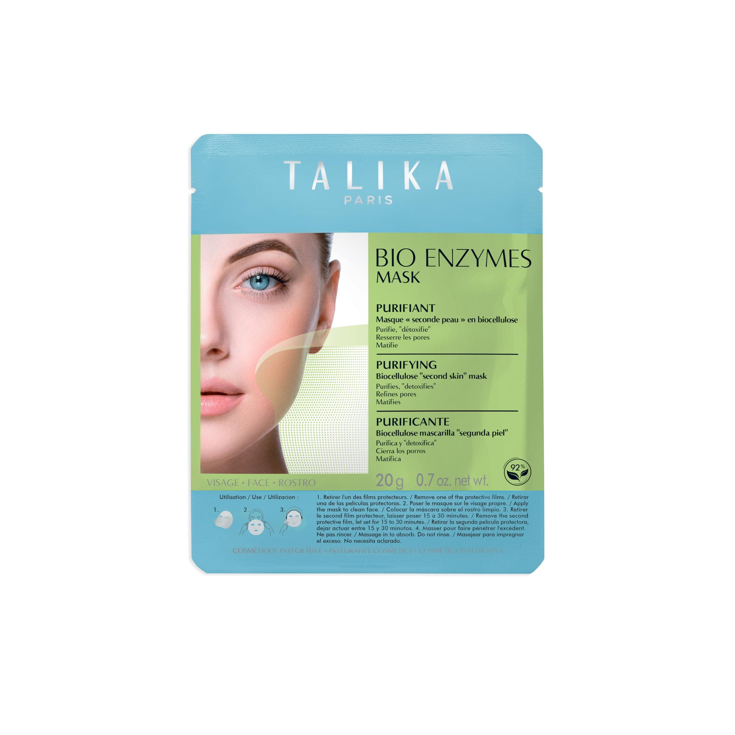 Talika Bio Enzymes Purifying Sheet Mask - Smoothing & Pore Refining Mask - Biocellulose Moisturising Mask - Second Skin Effect Beauty Sheet Mask - 20g