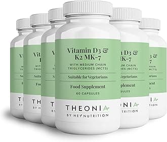 Theonia Vitamin D3 & K2 MK-7-100ug Each with MCT Oil - Suitable for Vegetarians - Support Healthy Bones, Teeth, Muscles, Immune Function, and Fatigue - Non-GMO