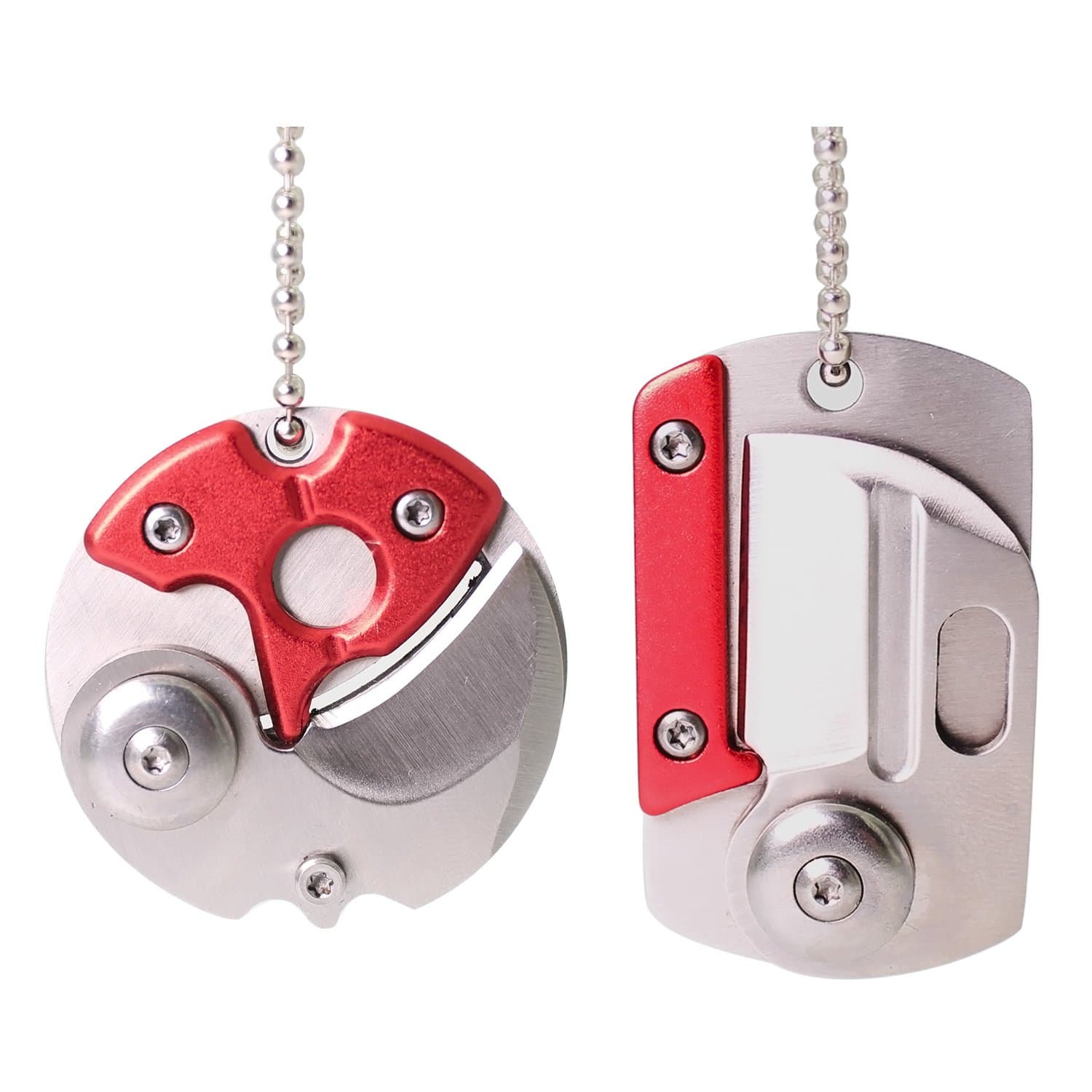 GOODOOR Coin Shape Folding Keychain Knife and Mini Pocket EDC Knife (2PACK) (Red)