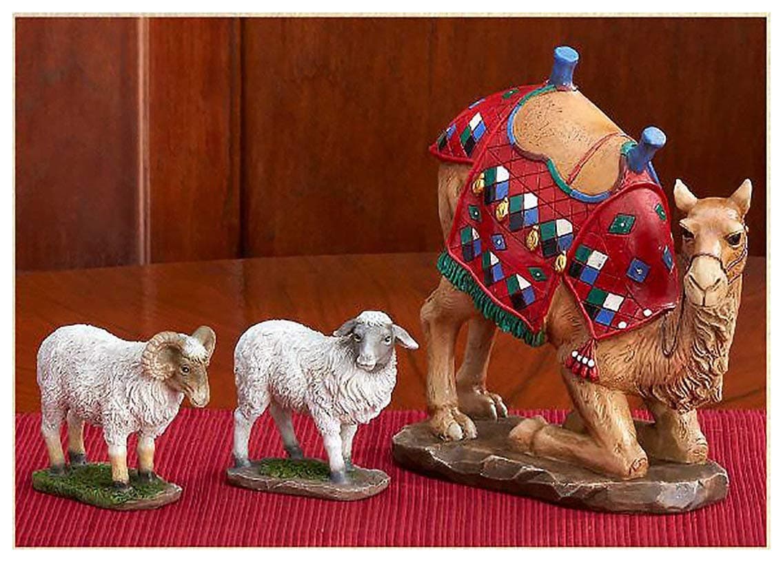 Three Kings Gifts Kneeling Camel and Two Awassi Sheep - for 7 Inch Real Life Nativity