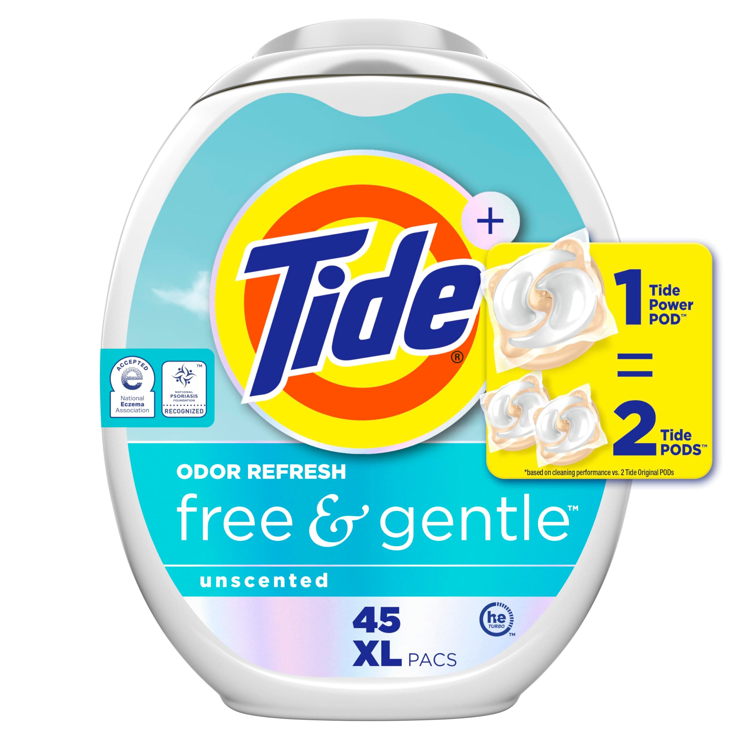 PODS Free and Gentle Odor Refresh Laundry Detergent Packs, 45 Count, Hypoallergenic Laundry Detergent Pods