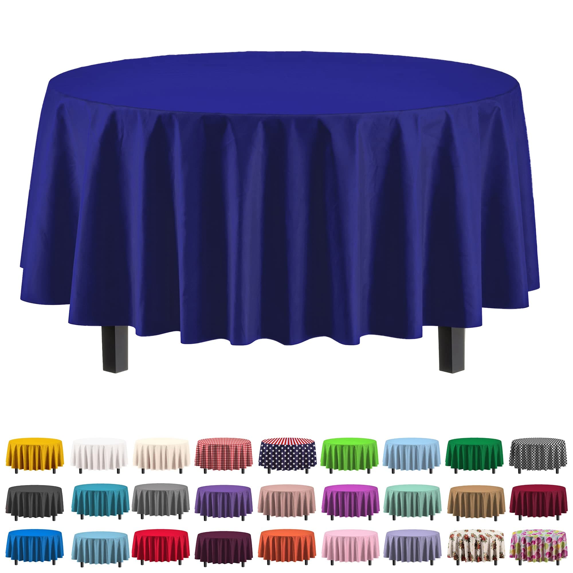 Exquisite 12-Pack Premium Plastic Tablecloth Pack of 12 Premium Plastic Tablecloth 84 Inch Round Table Cover - Navy Blue