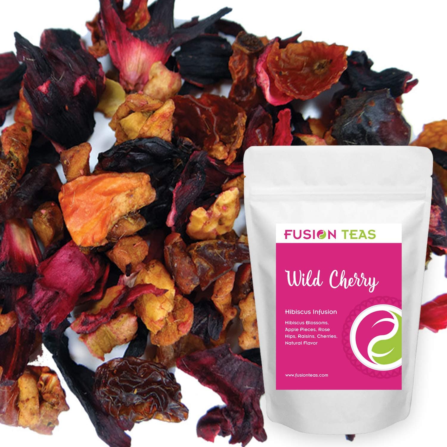 Wild Cherry Hibiscus Herbal Fruit Tea - Caffeine Free Loose Leaf Bulk Herbs and Fruit - 5 Oz Pouch